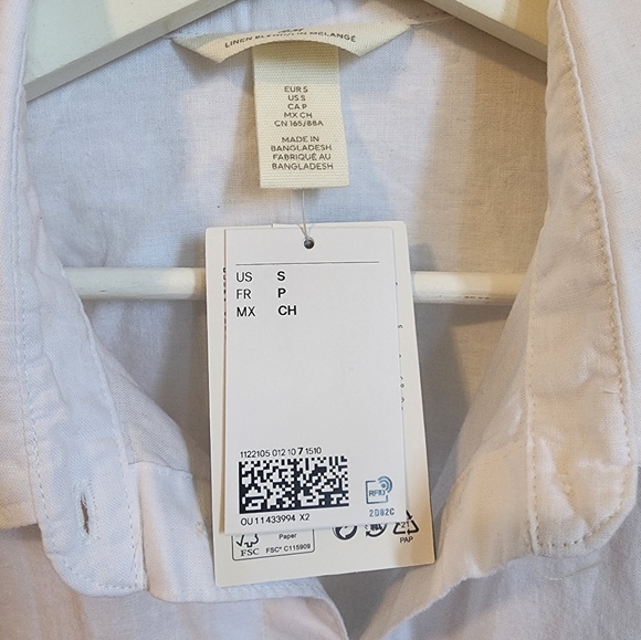 BNWT H&M Linen-Cottom Blend Button Down Shirt, US S - Picture 5 of 13